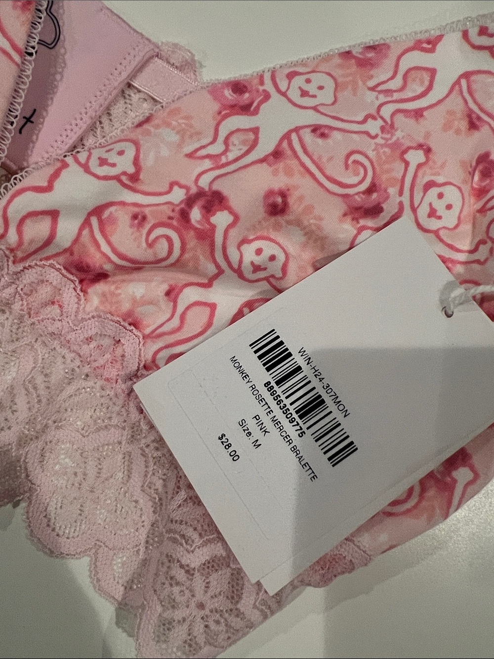 Roller Rabbit Pink Printed Lace-Trim Bralette - Picture 2 of 2